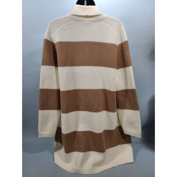 Ann Taylor Brown & White Striped Cardigan Sweater Women's Size Petite Medium - Picture 2 of 5